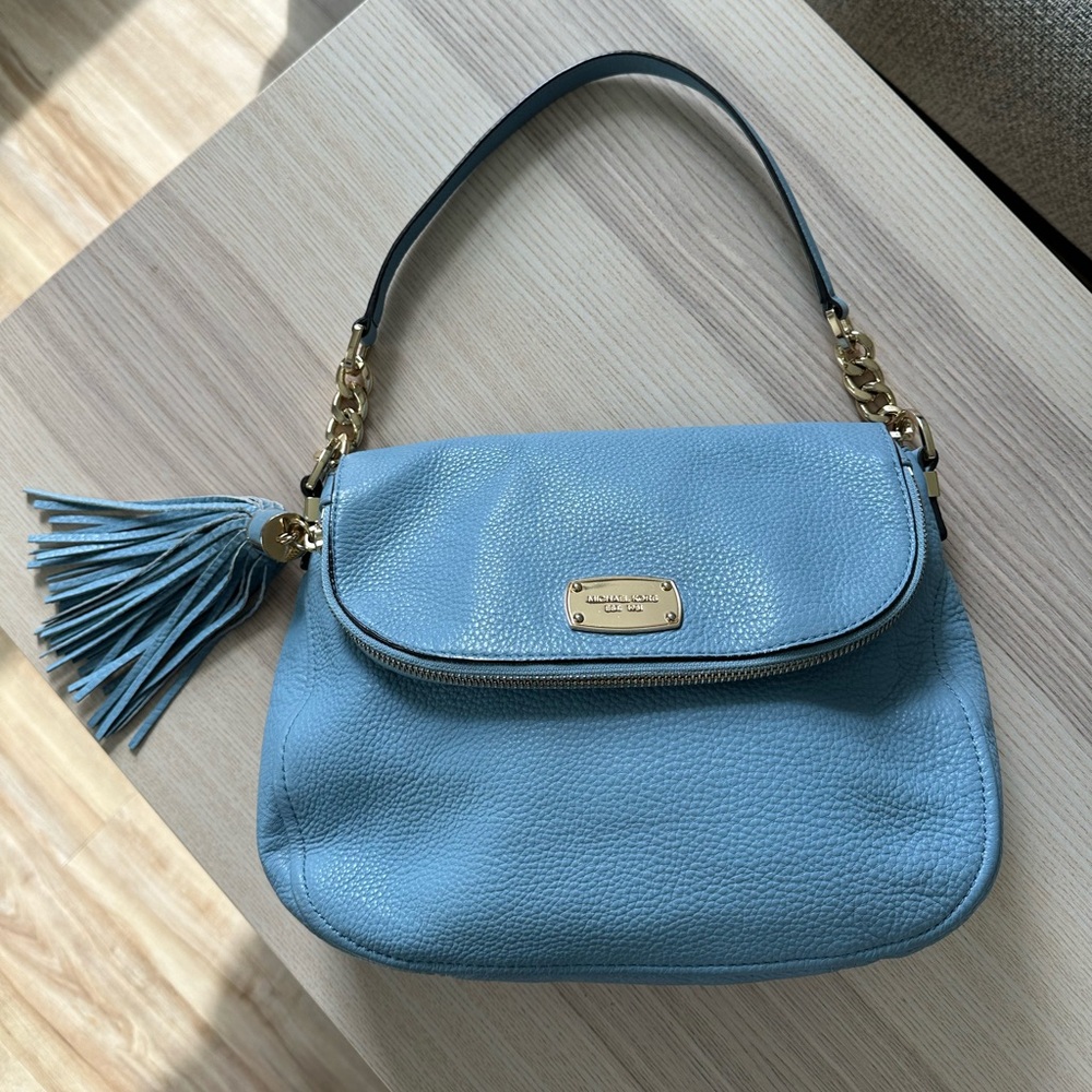 Michael Kors Light Blue Shoulder Bag with Gold Details